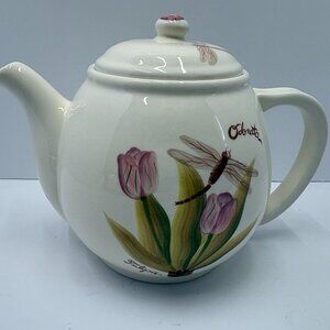 Vintage Lily Creek Teapot Martha Vaughn Collection Tulip & Butterfly Collection
